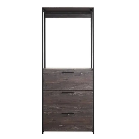 Monica 32 in. W Rustic Gray Wood Closet System Walk-in Closet With 3-Drawers