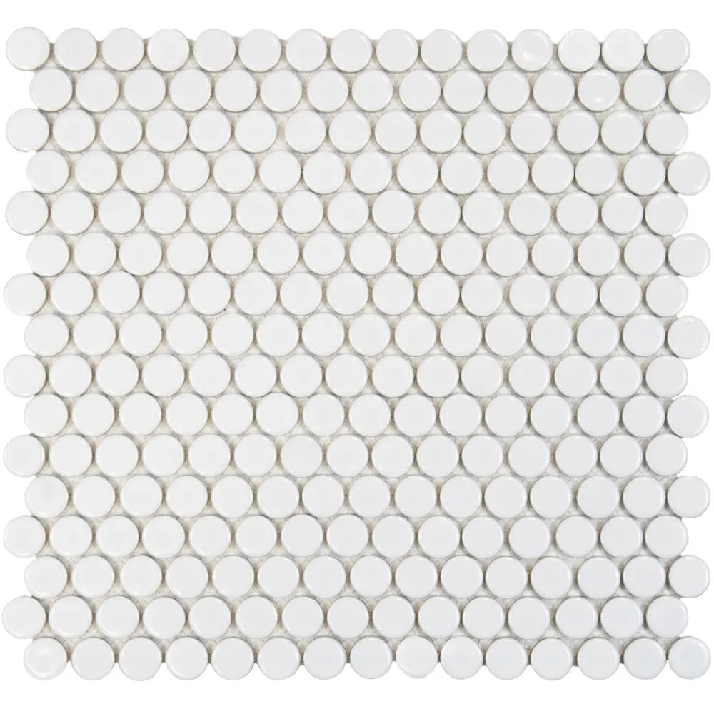 Merola Tile Hudson Penny Round Glossy White 12 in. x 12-5/8 in. x 5 mm Porcelain Mosaic Tile (10.74 sq. ft. / Case), photo 3 of 8