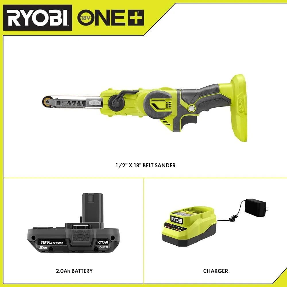 RYOBI ONE+ 18V Cordless 1/2 in. x 18 in. Belt Sander with 2.0 Ah Battery and Charger, photo 2 of 12