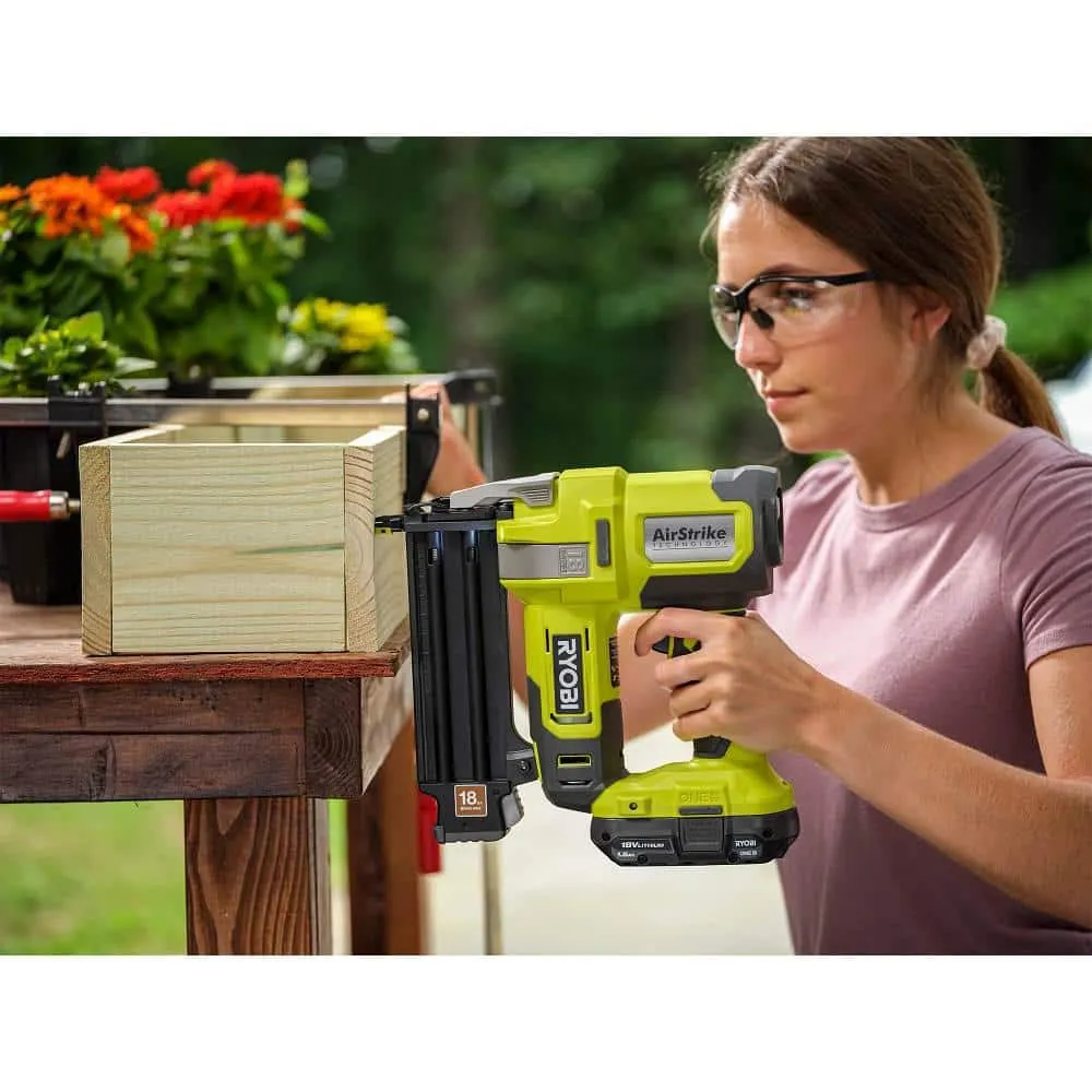 RYOBI ONE+ 18V 18-Gauge Cordless AirStrike Brad Nailer with Cordless 1/4 Sheet Sander (Tools Only), photo 5 of 12