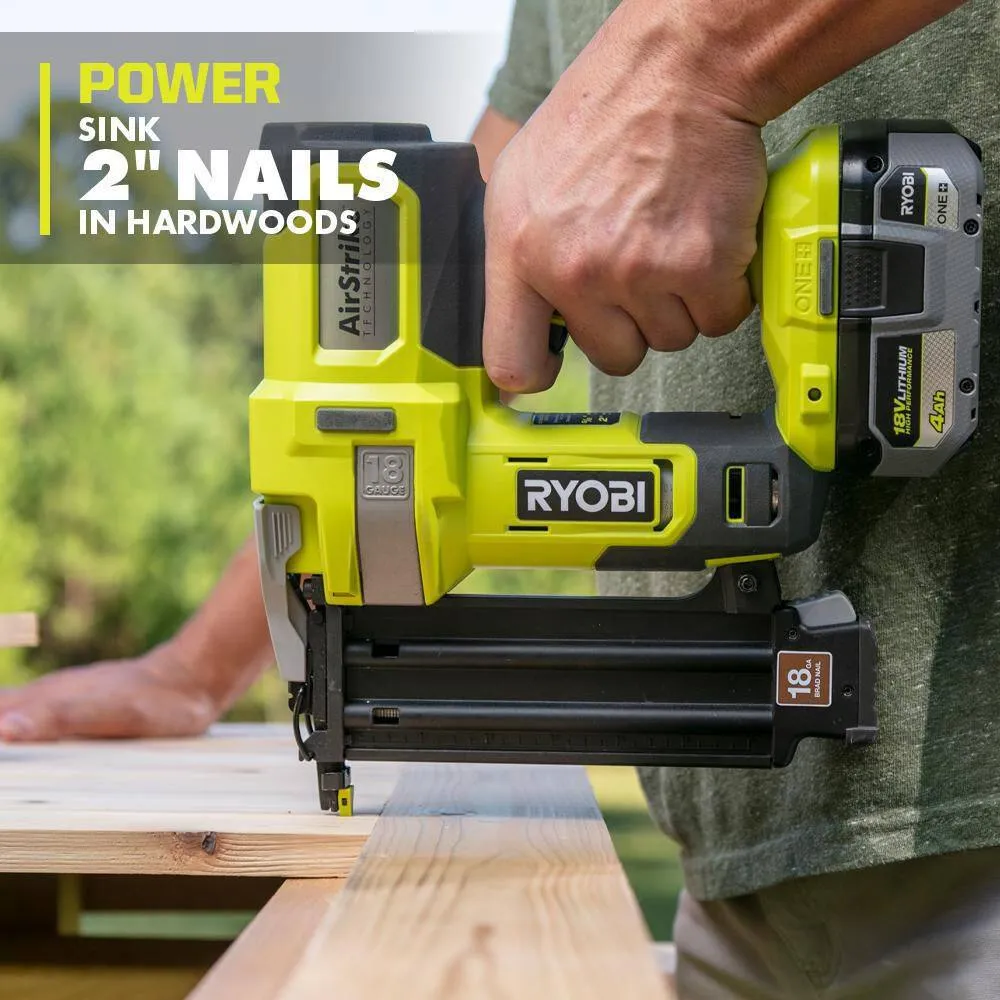 RYOBI ONE+ 18V 18-Gauge Cordless AirStrike Brad Nailer with Cordless 5 in. Random Orbit Sander, photo 5 of 14