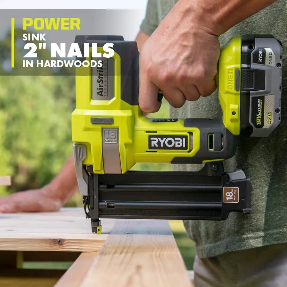 RYOBI ONE+ 18V 18-Gauge Cordless AirStrike Brad Nailer with Cordless Corner Cat Finish Sander, photo 5 of 14