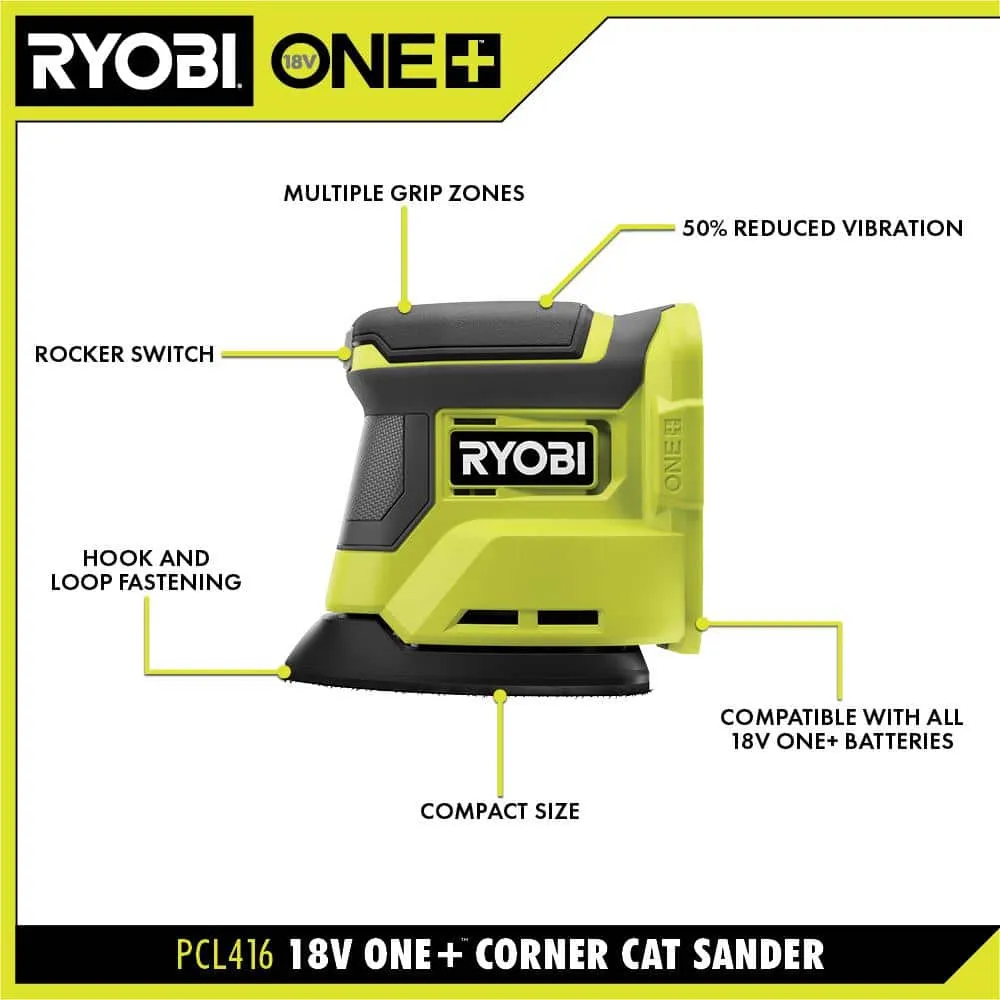 RYOBI ONE+ 18V 18-Gauge Cordless AirStrike Brad Nailer with Cordless Corner Cat Finish Sander, photo 3 of 14