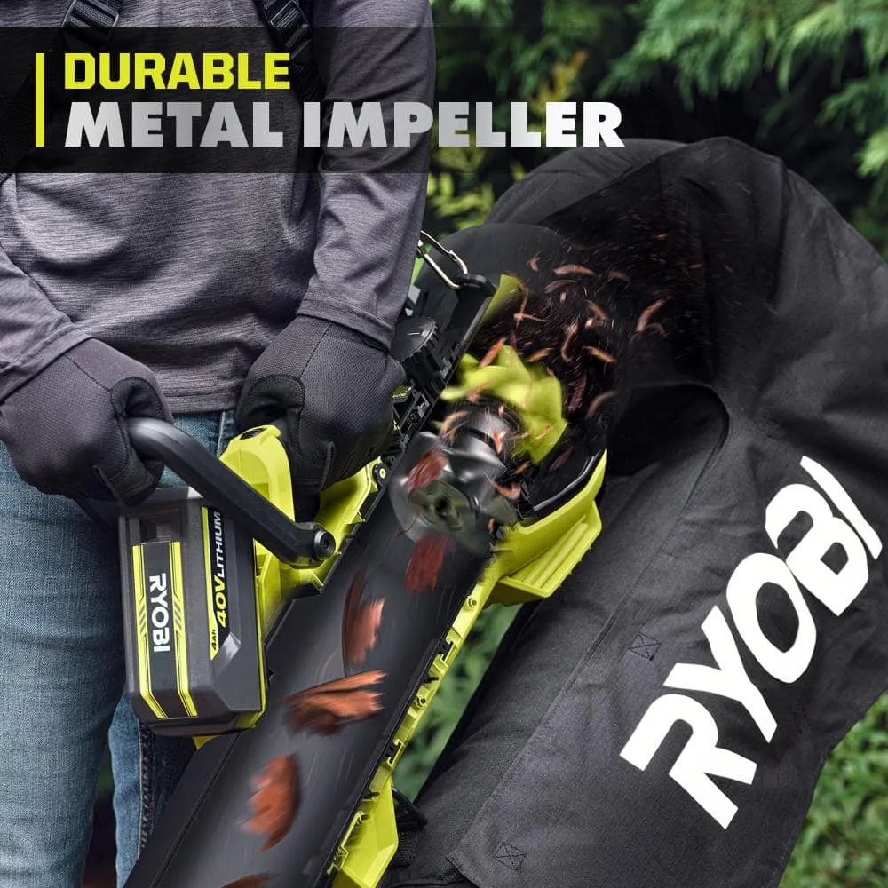 RYOBI 40V HP Brushless 100 MPH 600 CFM Cordless Leaf Blower/Mulcher/Vacuum with (2) 4.0 Ah Batteries and Charger, photo 10 of 14
