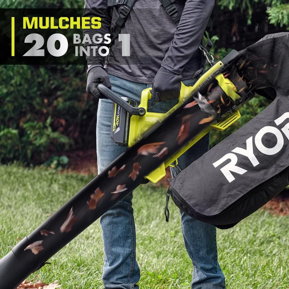 RYOBI 40V HP Brushless 100 MPH 600 CFM Cordless Leaf Blower/Mulcher/Vacuum with (2) 4.0 Ah Batteries and Charger, photo 6 of 14