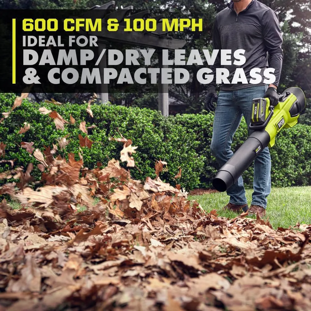 RYOBI 40V HP Brushless 100 MPH 600 CFM Cordless Leaf Blower/Mulcher/Vacuum with (2) 4.0 Ah Batteries and Charger, photo 7 of 14