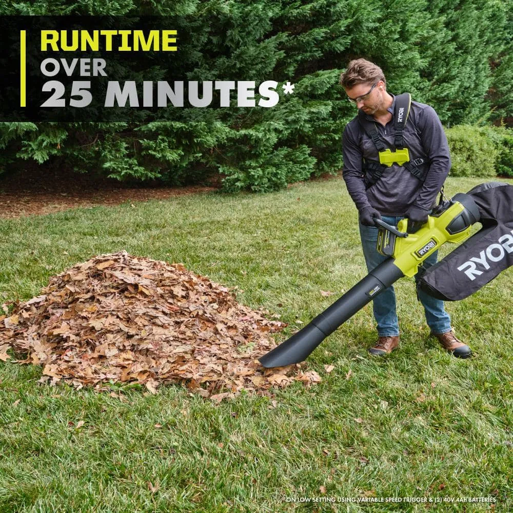 RYOBI 40V HP Brushless 100 MPH 600 CFM Cordless Leaf Blower/Mulcher/Vacuum with (2) 4.0 Ah Batteries and Charger, photo 8 of 14
