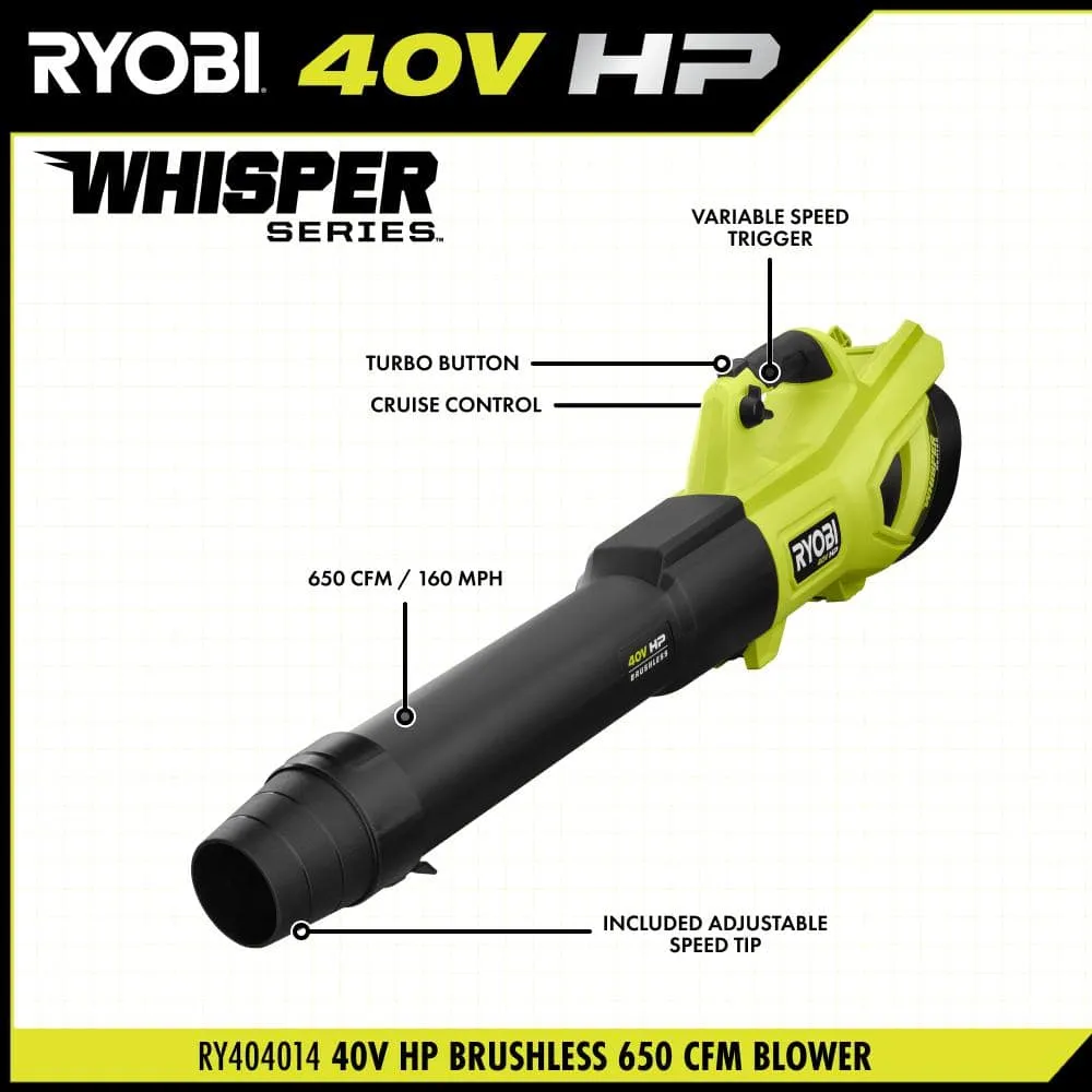 RYOBI 20 in. 40V HP Brushless Cordless Push Lawn Mower & 650 CFM Blower Kit with 6.0 Ah Battery, 4.0 Ah Battery & Fast Chargers, photo 5 of 8