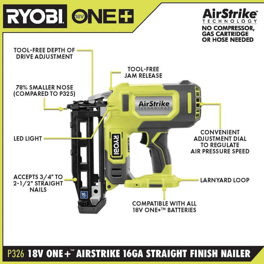 RYOBI 15 Amp Corded 12 in. Sliding Compound Miter Saw and ONE+ 18V 16-Gauge Cordless AirStrike Finish Nailer (Tool Only), photo 2 of 11