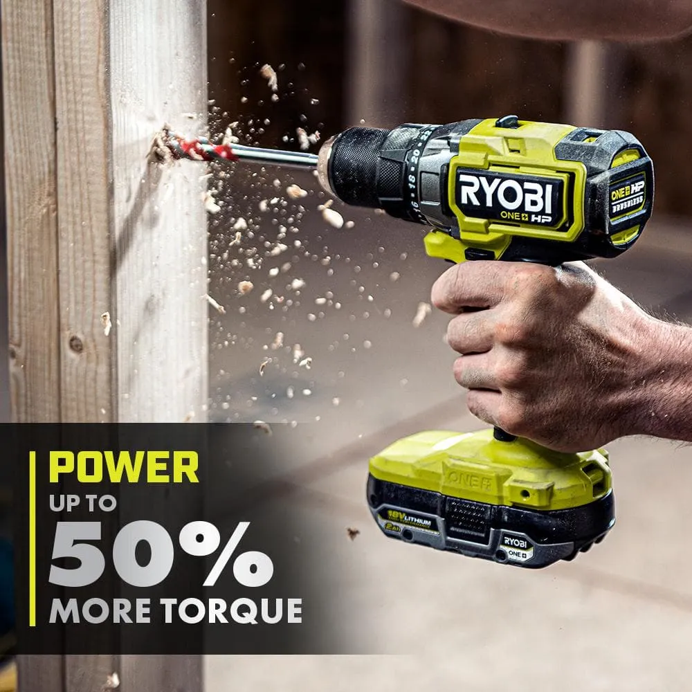 RYOBI ONE+ HP 18V Brushless Cordless 2-Tool Combo Kit w/(2) 2.0 Ah Batteries, Charger, Bag, and FREE Corner Cat Finish Sander, photo 5 of 12