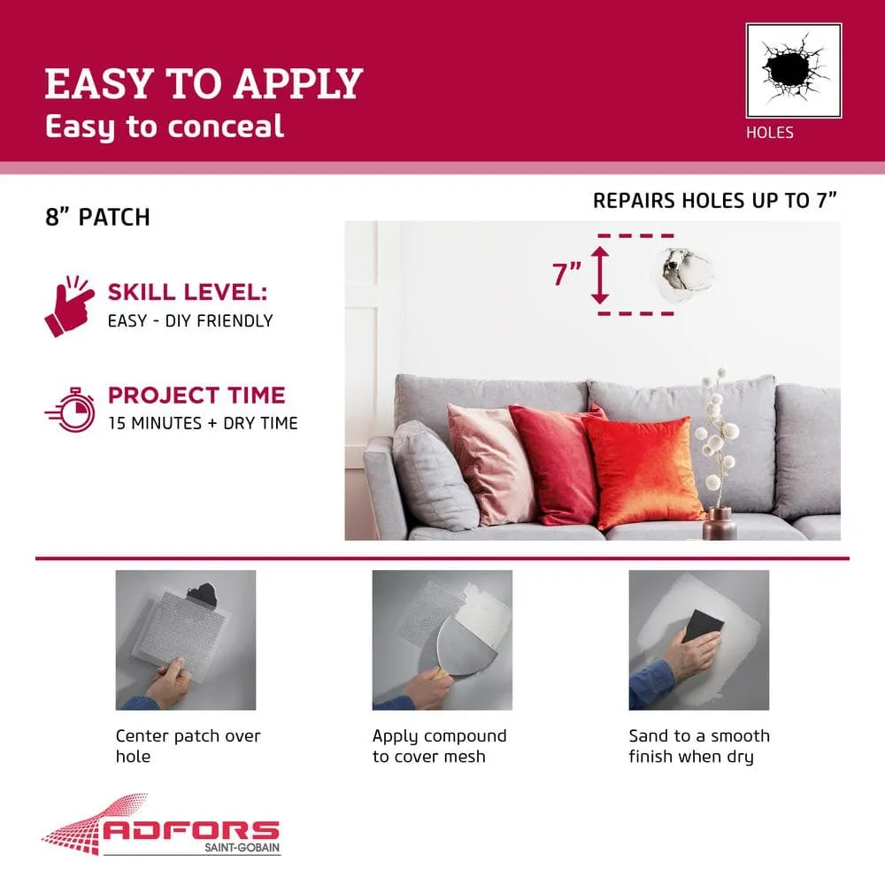 Saint-Gobain ADFORS FibaTape Perfect Finish 8 in. x 8 in. Self-Adhesive Wall Repair Patch, photo 3 of 7