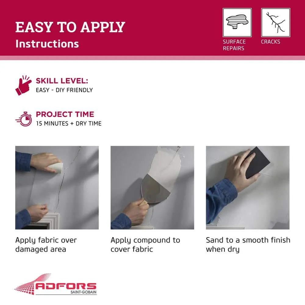 Saint-Gobain ADFORS FibaTape Perfect Finish 6 in. x 75 ft. Self-Adhesive Wall Repair Fabric, photo 4 of 5