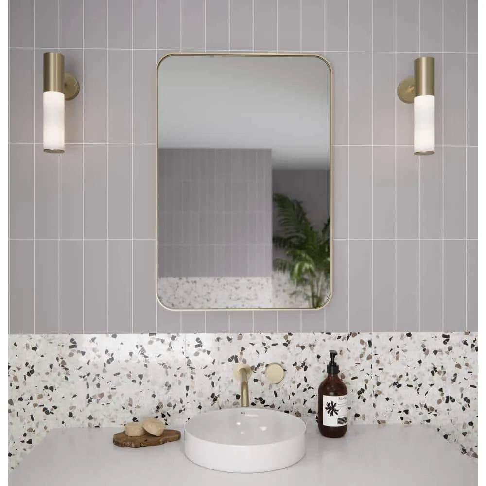 Glass Warehouse Calla 22 in. W x 32 in. H x 5 in. D Recessed Medicine Cabinet in Satin Brass with Mirror, photo 2 of 9