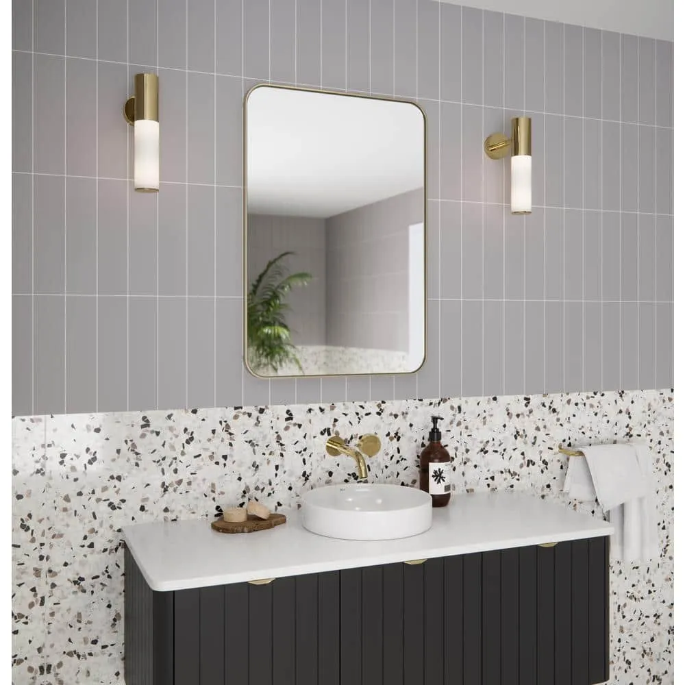 Glass Warehouse Calla 22 in. W x 32 in. H x 5 in. D Recessed Medicine Cabinet in Satin Brass with Mirror, photo 6 of 9
