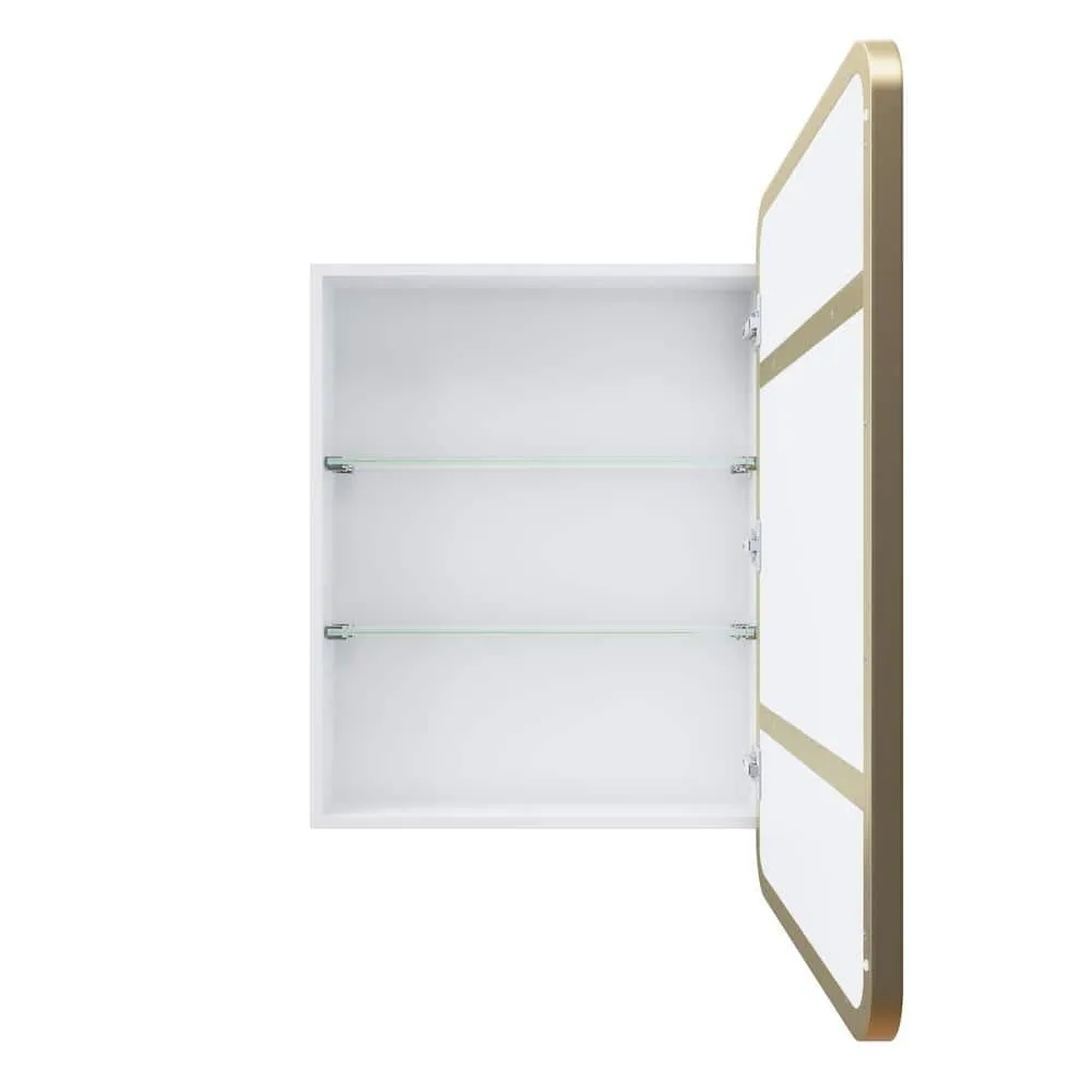 Glass Warehouse Calla 22 in. W x 32 in. H x 5 in. D Recessed Medicine Cabinet in Satin Brass with Mirror, photo 5 of 9