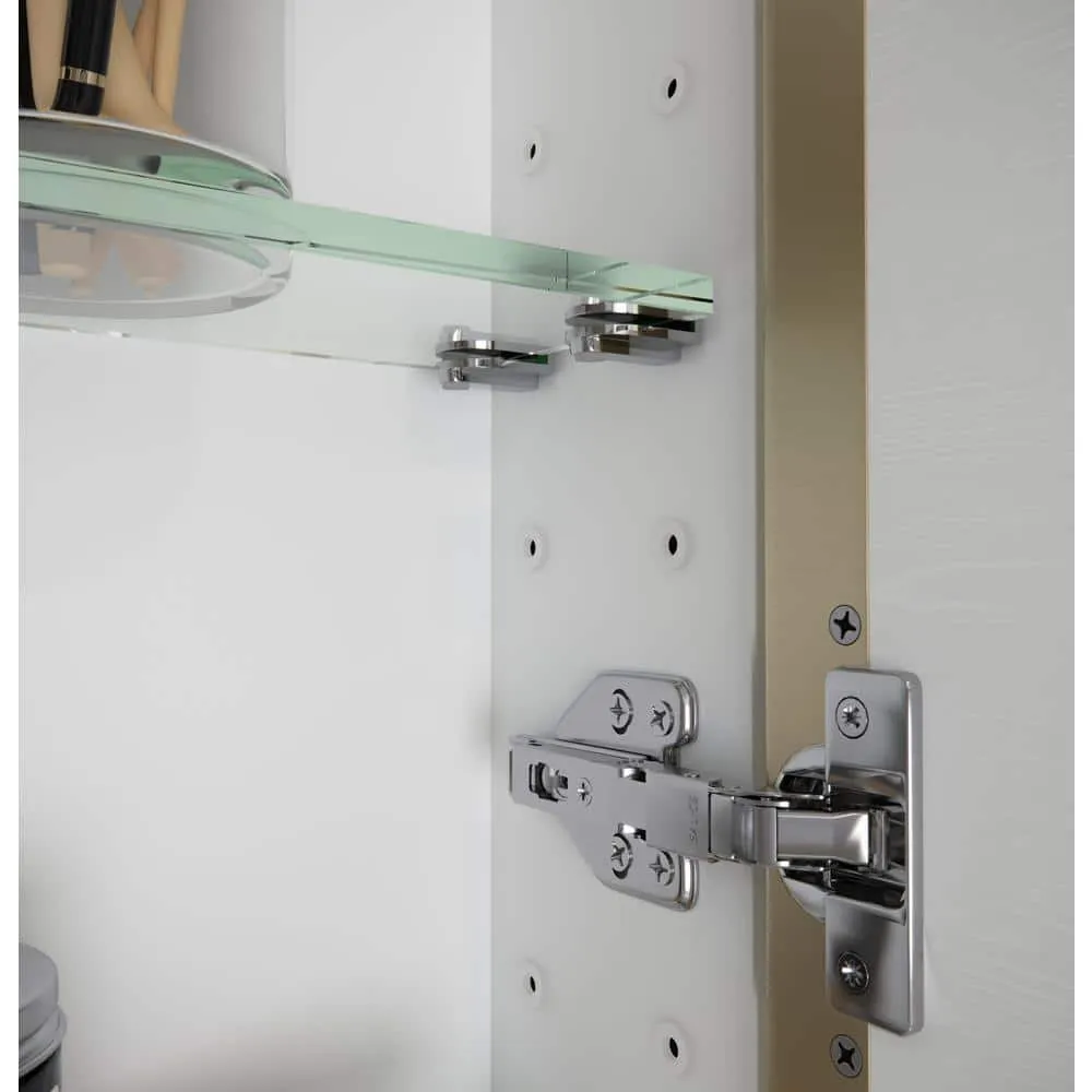 Glass Warehouse Calla 22 in. W x 32 in. H x 5 in. D Recessed Medicine Cabinet in Satin Brass with Mirror, photo 3 of 9