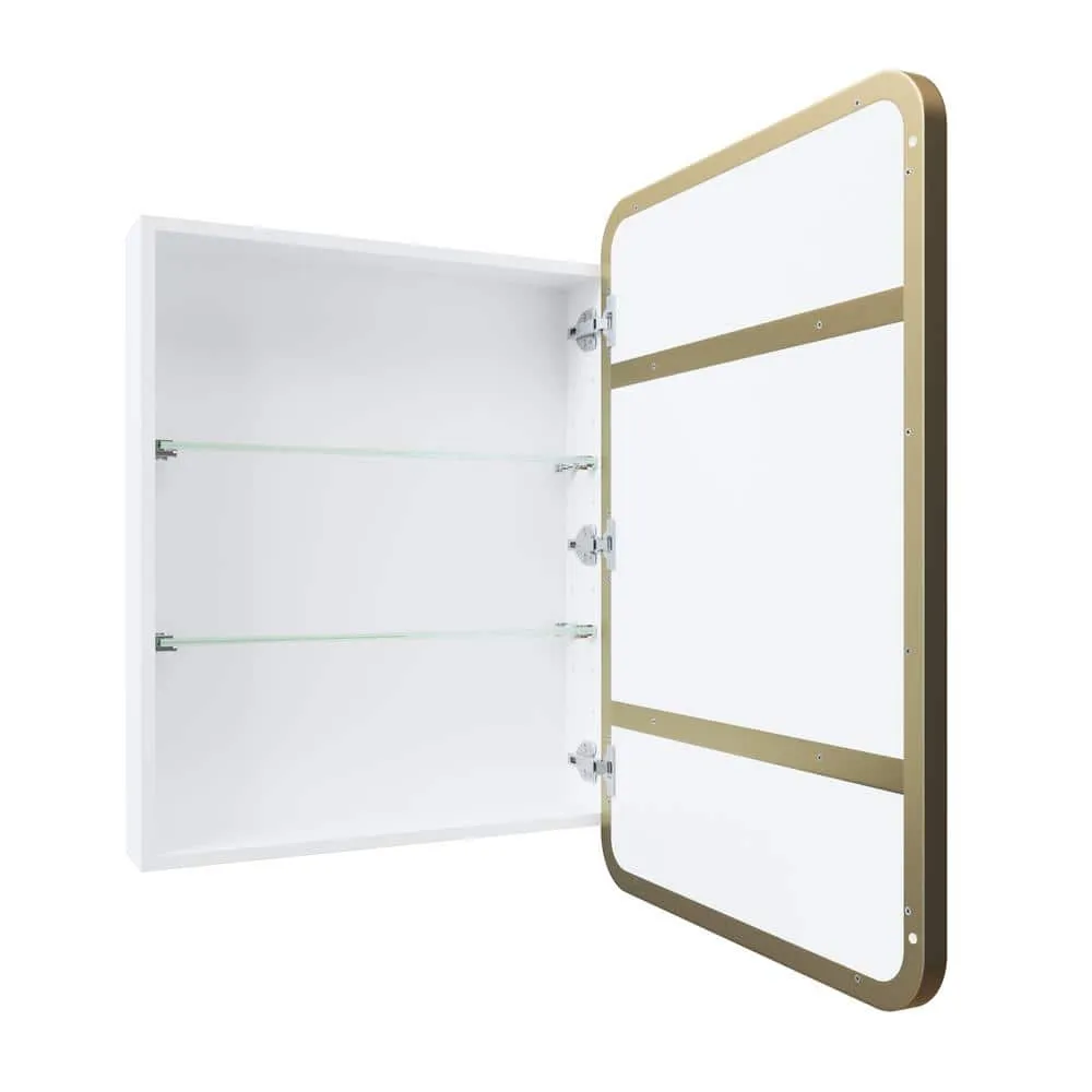 Glass Warehouse Calla 22 in. W x 32 in. H x 5 in. D Recessed Medicine Cabinet in Satin Brass with Mirror, photo 4 of 9