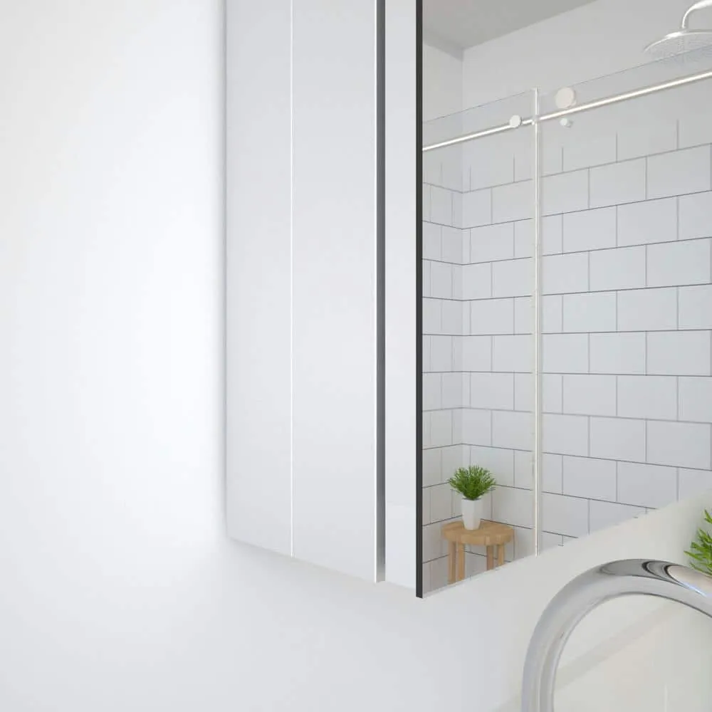 TaiMei 12 in. x 24 in. Frameless Recessed or Surface-Mount Beveled Single Mirror Bathroom Medicine Cabinet, photo 5 of 10