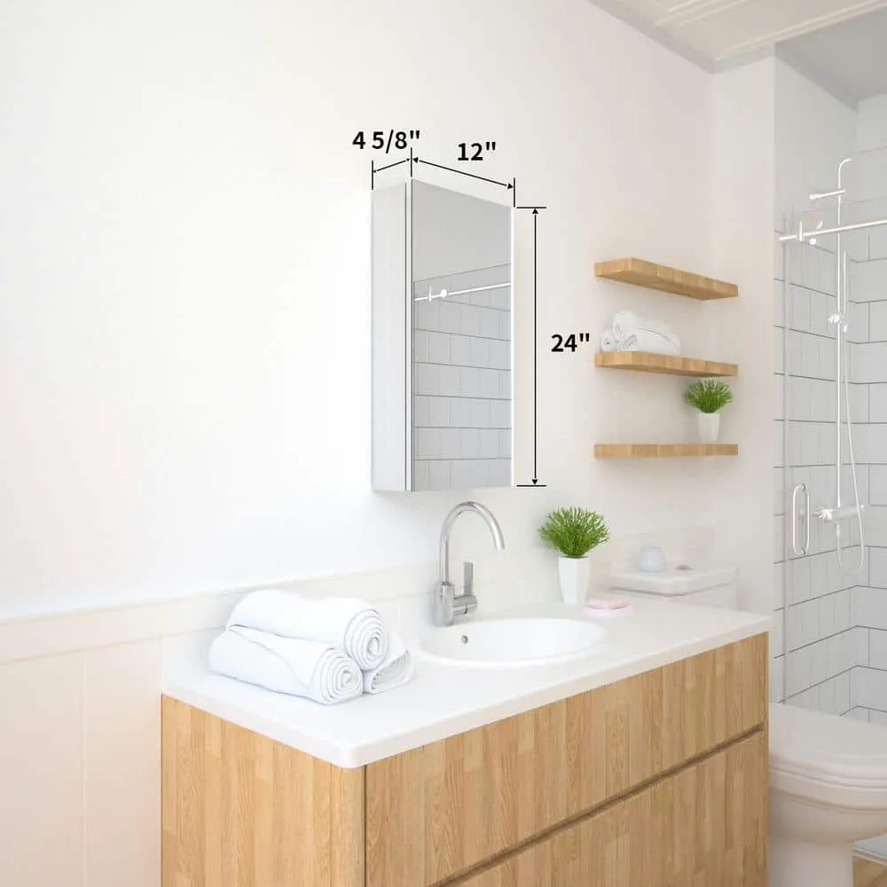 TaiMei 12 in. x 24 in. Frameless Recessed or Surface-Mount Beveled Single Mirror Bathroom Medicine Cabinet, photo 3 of 10