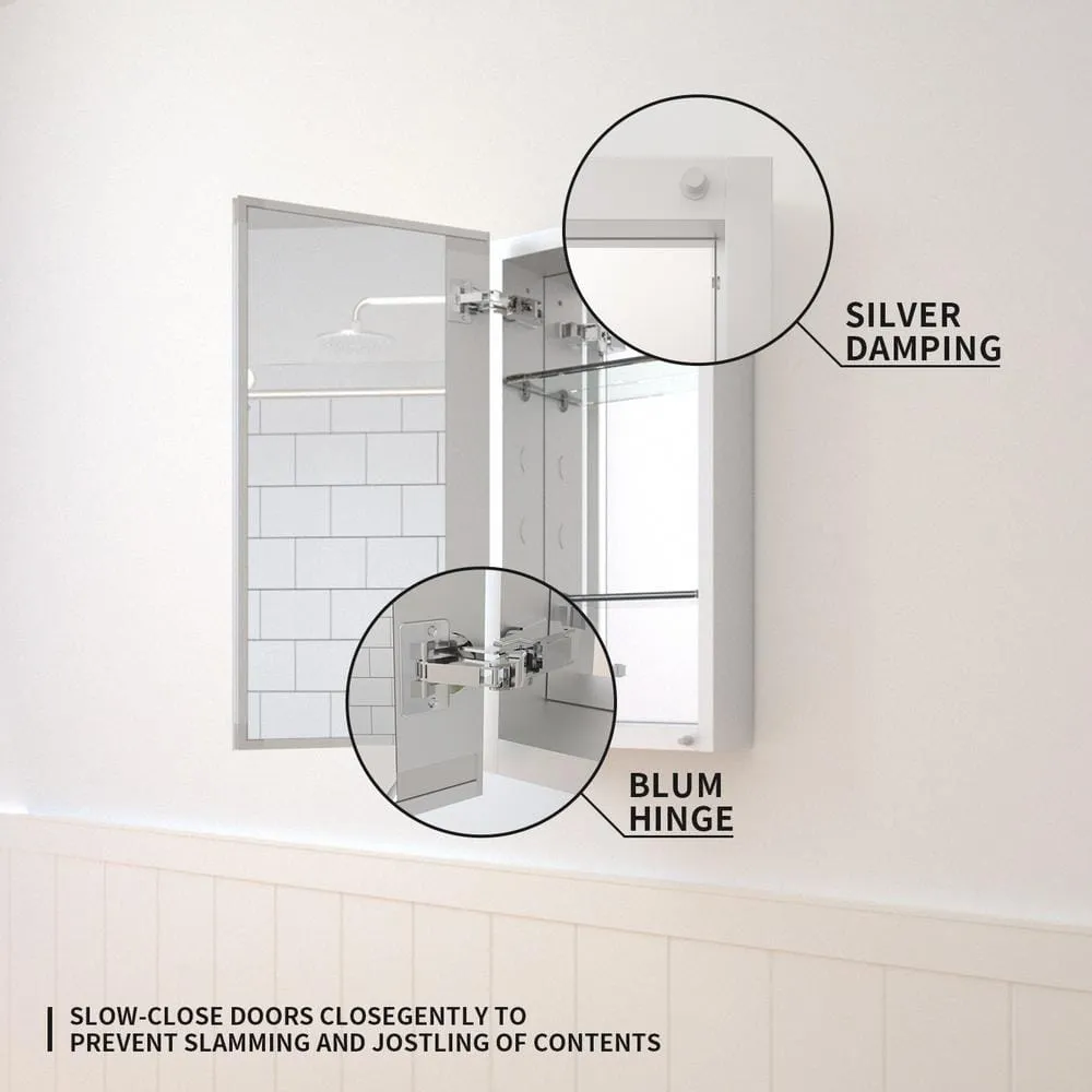 TaiMei 12 in. x 24 in. Frameless Recessed or Surface-Mount Beveled Single Mirror Bathroom Medicine Cabinet, photo 7 of 10
