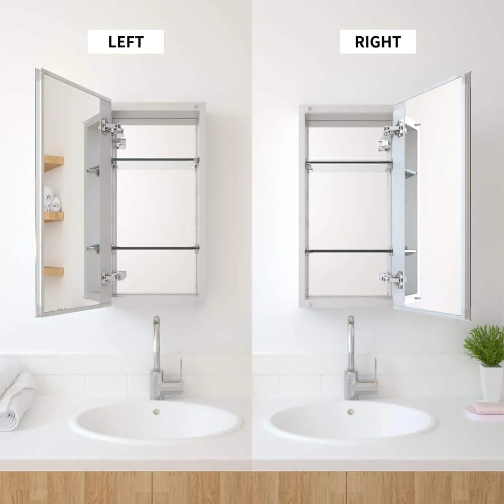 TaiMei 12 in. x 24 in. Frameless Recessed or Surface-Mount Beveled Single Mirror Bathroom Medicine Cabinet, photo 4 of 10