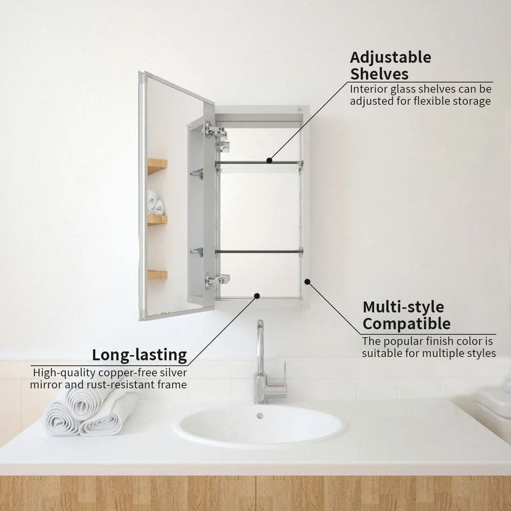 TaiMei 12 in. x 24 in. Frameless Recessed or Surface-Mount Beveled Single Mirror Bathroom Medicine Cabinet, photo 2 of 10