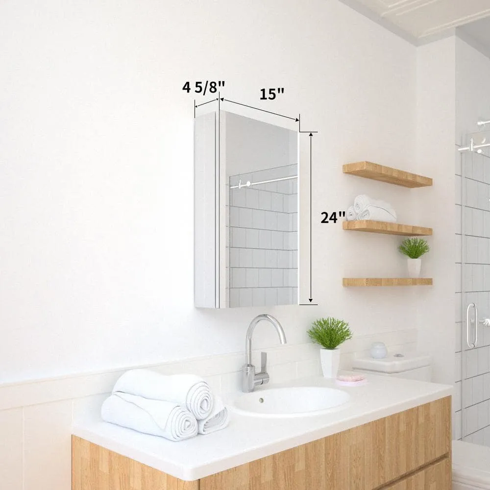 TaiMei 15 in. x 24 in. Frameless Recessed or Surface-Mount Beveled Single Mirror Bathroom Medicine Cabinet, photo 3 of 10