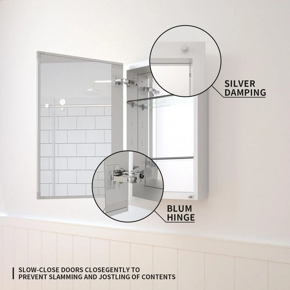 TaiMei 15 in. x 24 in. Frameless Recessed or Surface-Mount Beveled Single Mirror Bathroom Medicine Cabinet, photo 7 of 10