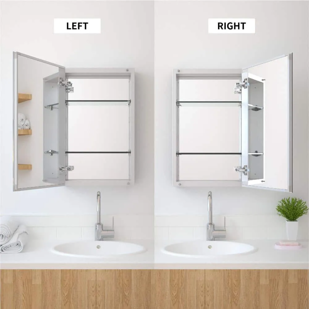 TaiMei 15 in. x 24 in. Frameless Recessed or Surface-Mount Beveled Single Mirror Bathroom Medicine Cabinet, photo 4 of 10