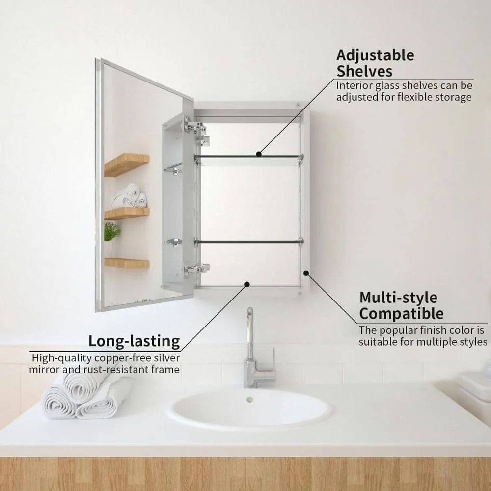 TaiMei 15 in. x 24 in. Frameless Recessed or Surface-Mount Beveled Single Mirror Bathroom Medicine Cabinet, photo 2 of 10