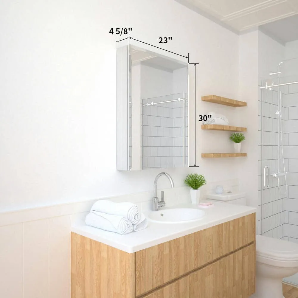 TaiMei 23 in. x 30 in. Frameless Recessed or Surface-Mount Beveled Single Mirror Bathroom Medicine Cabinet, photo 3 of 10