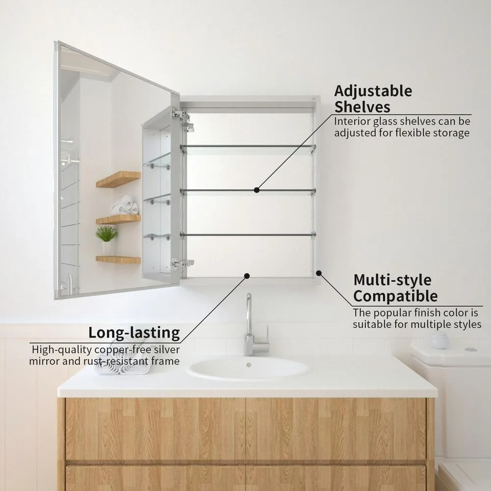 TaiMei 23 in. x 30 in. Frameless Recessed or Surface-Mount Beveled Single Mirror Bathroom Medicine Cabinet, photo 2 of 10
