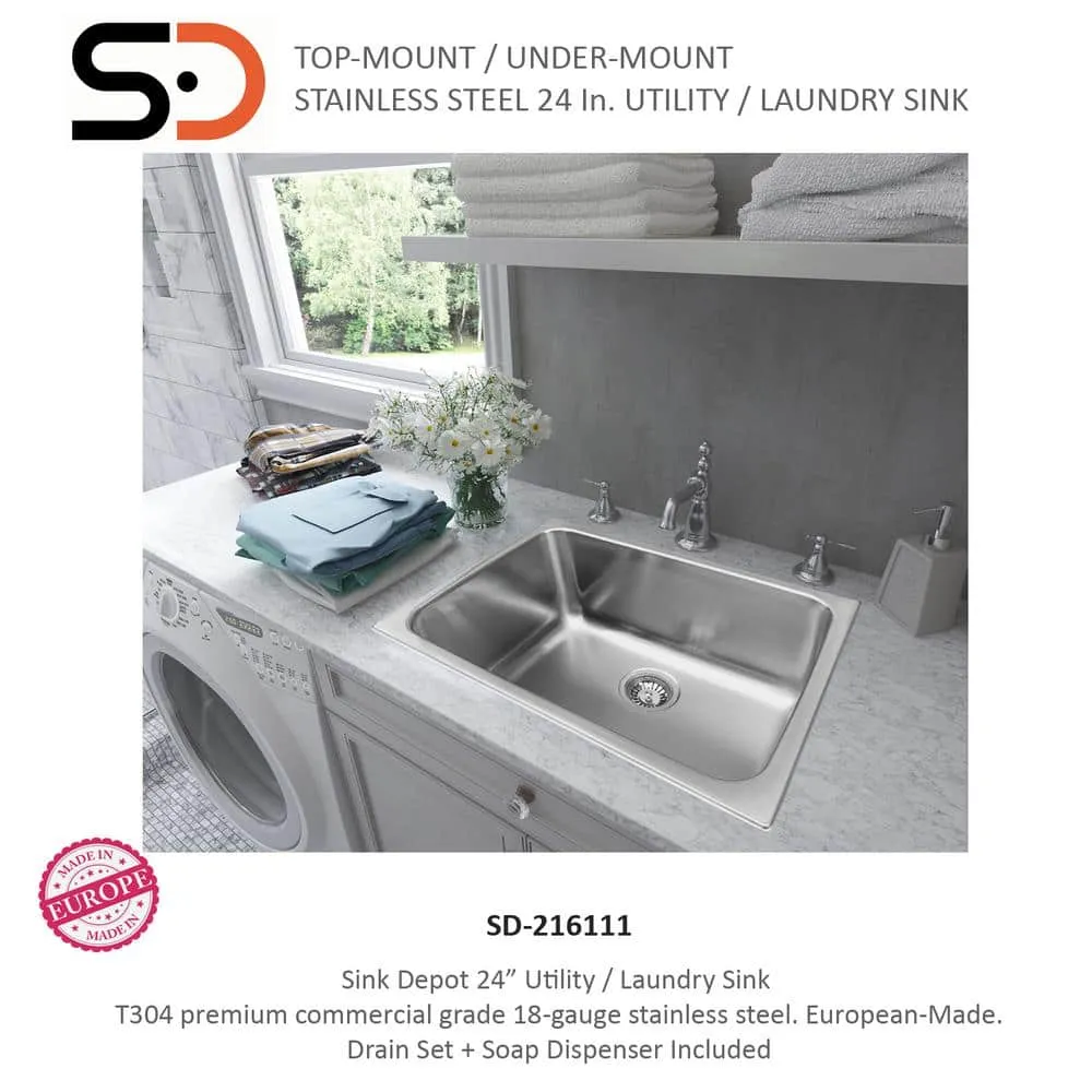 SINK DEPOT 24 in. x 18 in. Stainless Steel Utility Sink - Drop-In/Undermount, photo 4 of 5