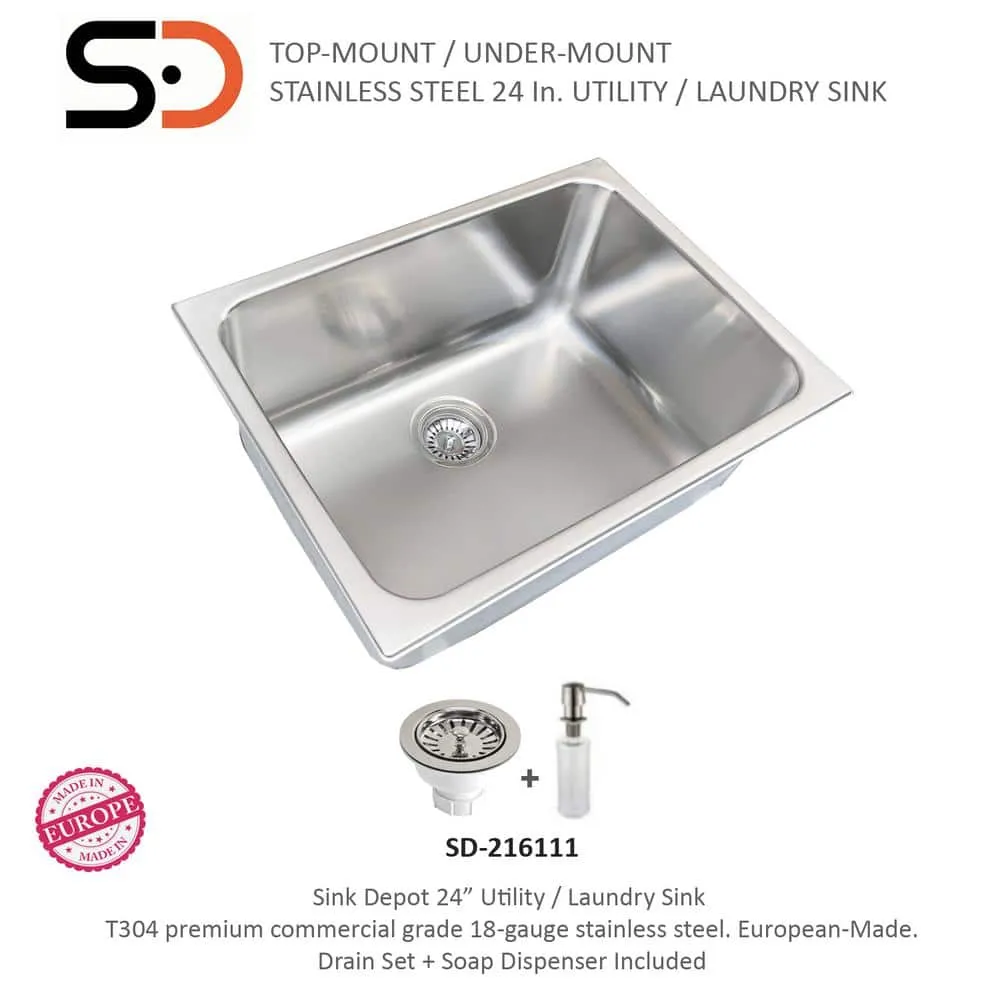 SINK DEPOT 24 in. x 18 in. Stainless Steel Utility Sink - Drop-In/Undermount, photo 3 of 5