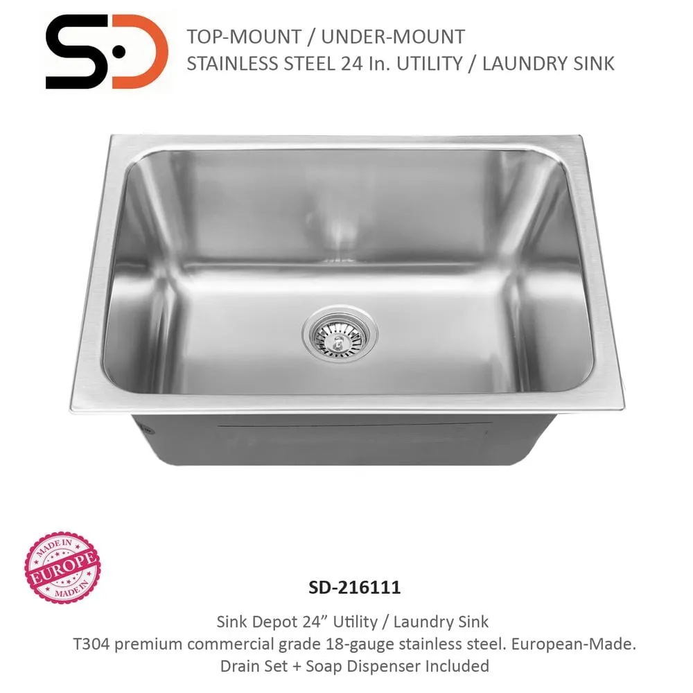 SINK DEPOT 24 in. x 18 in. Stainless Steel Utility Sink - Drop-In/Undermount, photo 2 of 5