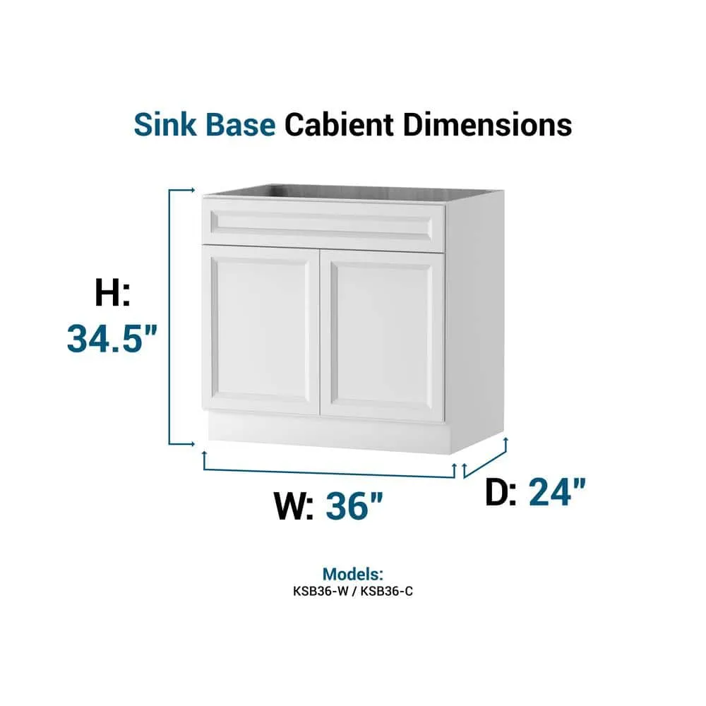 PELHAM & WHITE Keyport Shaker 36 in. W x 24 in. D x 34.5 in. H Plywood Tool-Free Ready To Assemble Sink Base Kitchen Cabinet in White, photo 7 of 11