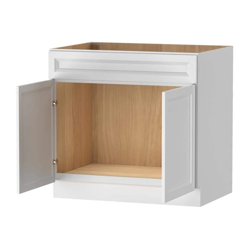 PELHAM & WHITE Keyport Shaker 36 in. W x 24 in. D x 34.5 in. H Plywood Tool-Free Ready To Assemble Sink Base Kitchen Cabinet in White, photo 2 of 11