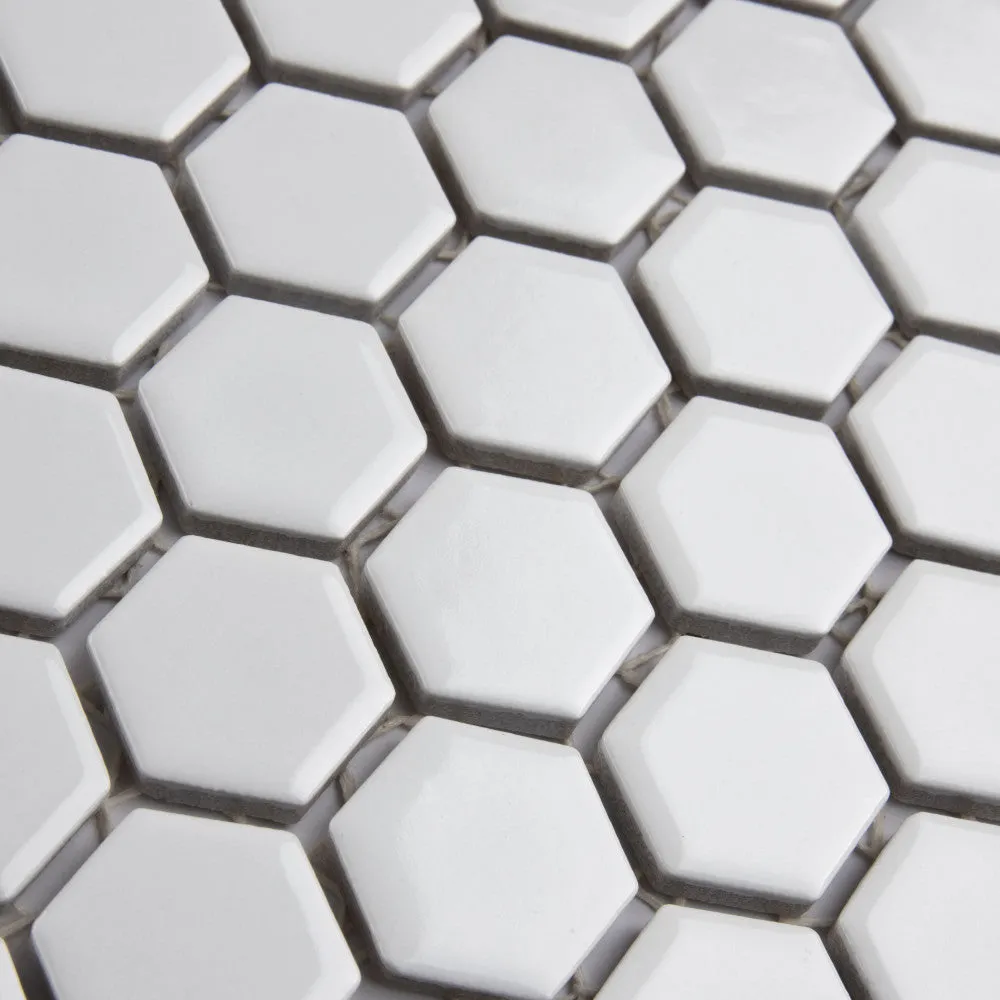 Merola Tile Metro Hex Glossy White 10-1/4 in. x 11-3/4 in. x 5 mm Porcelain Mosaic Tile (8.56 sq. ft. / case), photo 4 of 8