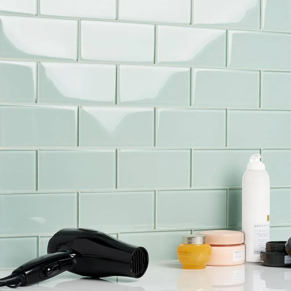 Ivy Hill Tile Contempo Seafoam 3 in. x 6 in. x 8 mm Polished Glass Subway Tile (32 pieces, 4 sq. ft. per box), photo 7 of 7