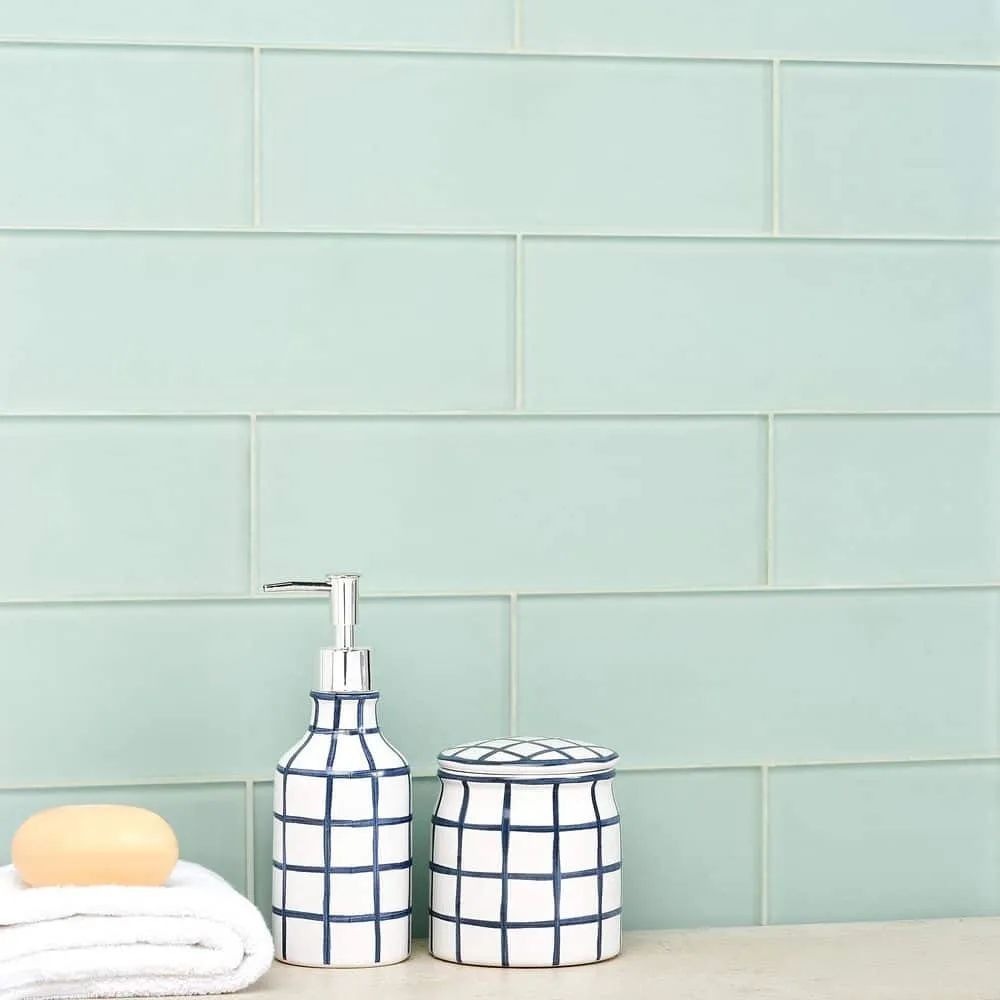 Ivy Hill Tile Contempo Seafoam Frosted 4 in. x 12 in. Glass Tile (15 pieces, 5 sq. ft./Box), photo 2 of 6
