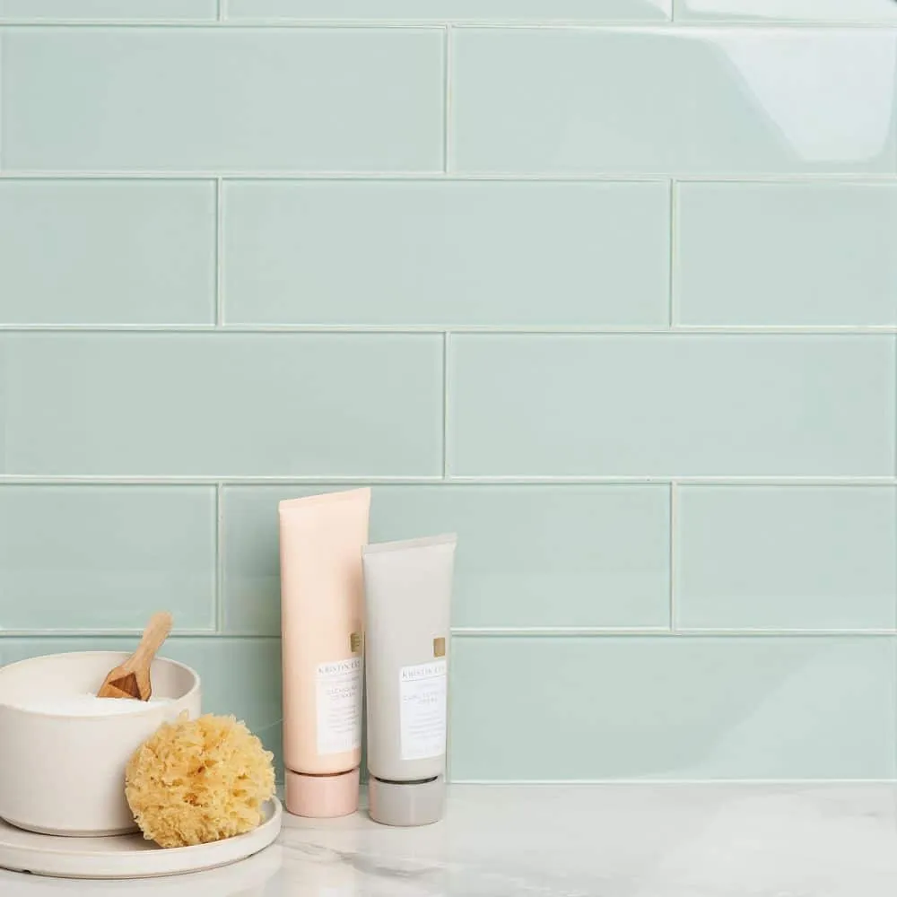 Ivy Hill Tile Contempo Seafoam 4 in. x 12 in. x 8mm Polished Glass Subway Wall Tile (1 sq. ft.) (15 pieces, 5 sq. ft./Box), photo 2 of 7