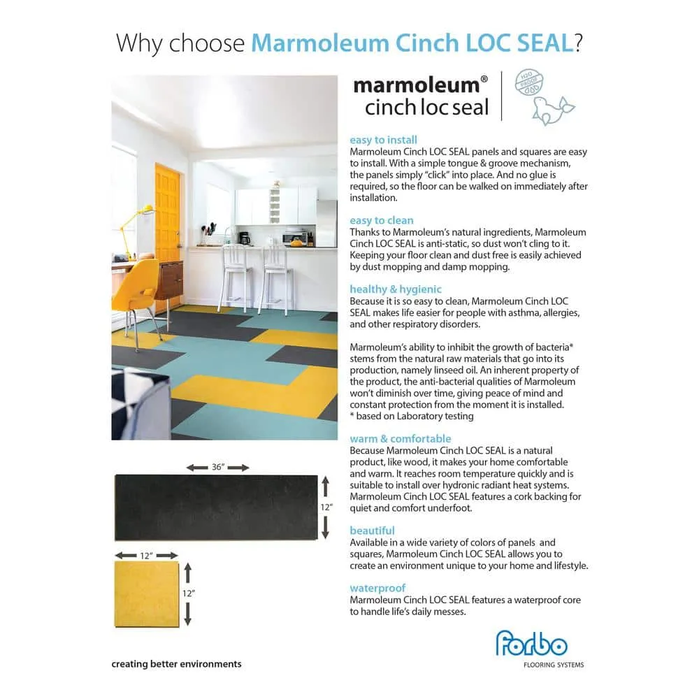 Marmoleum Cinch Loc Seal Serene Grey 9.8 mm T x 11.81 in. W x 11.81 in. L Laminate Flooring (6.78 sq. ft./case), photo 5 of 6