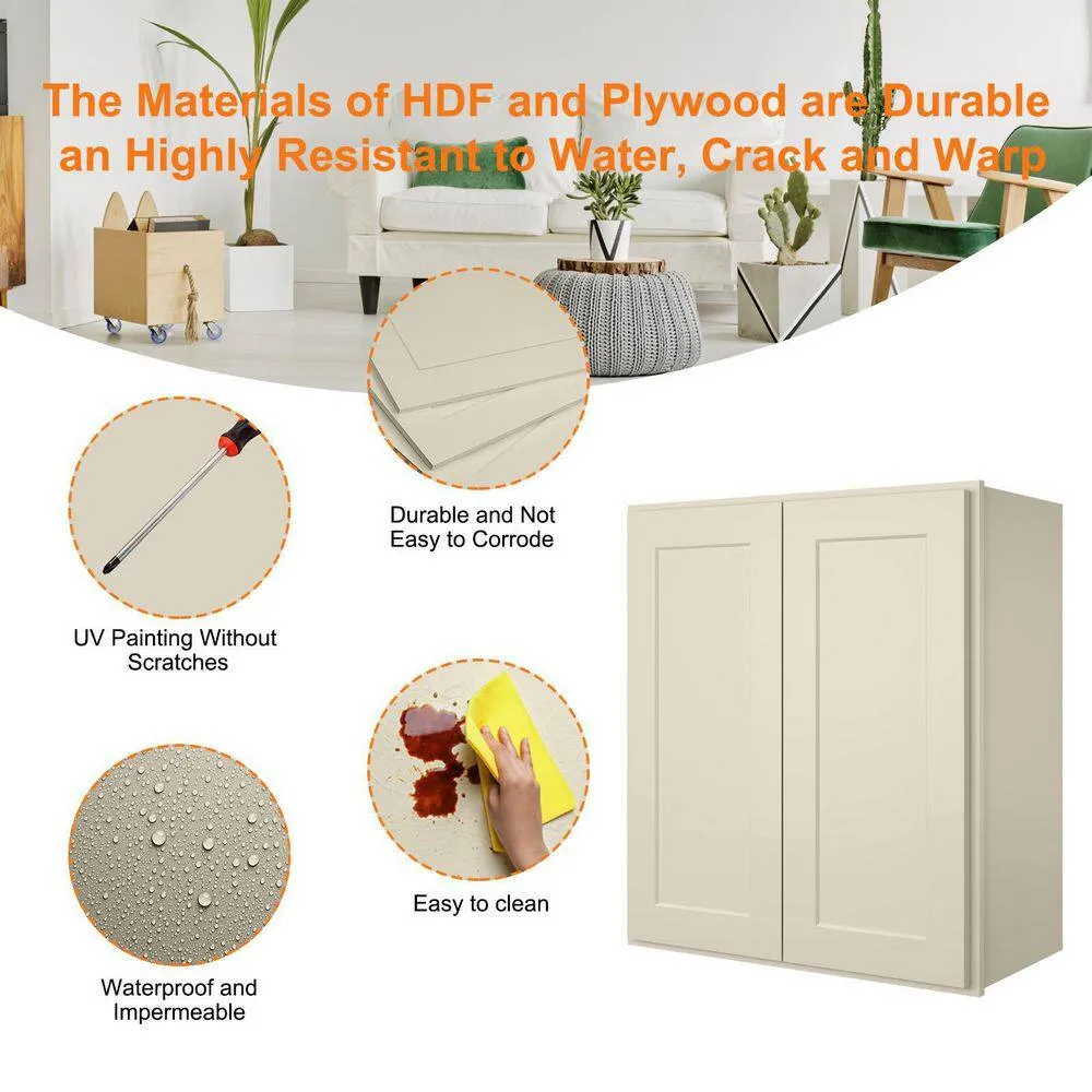 HOMEIBRO 27-in W X 12-in D X 30-in H in Shaker Antique White Plywood Ready to Assemble Wall Kitchen Cabinet, photo 6 of 10