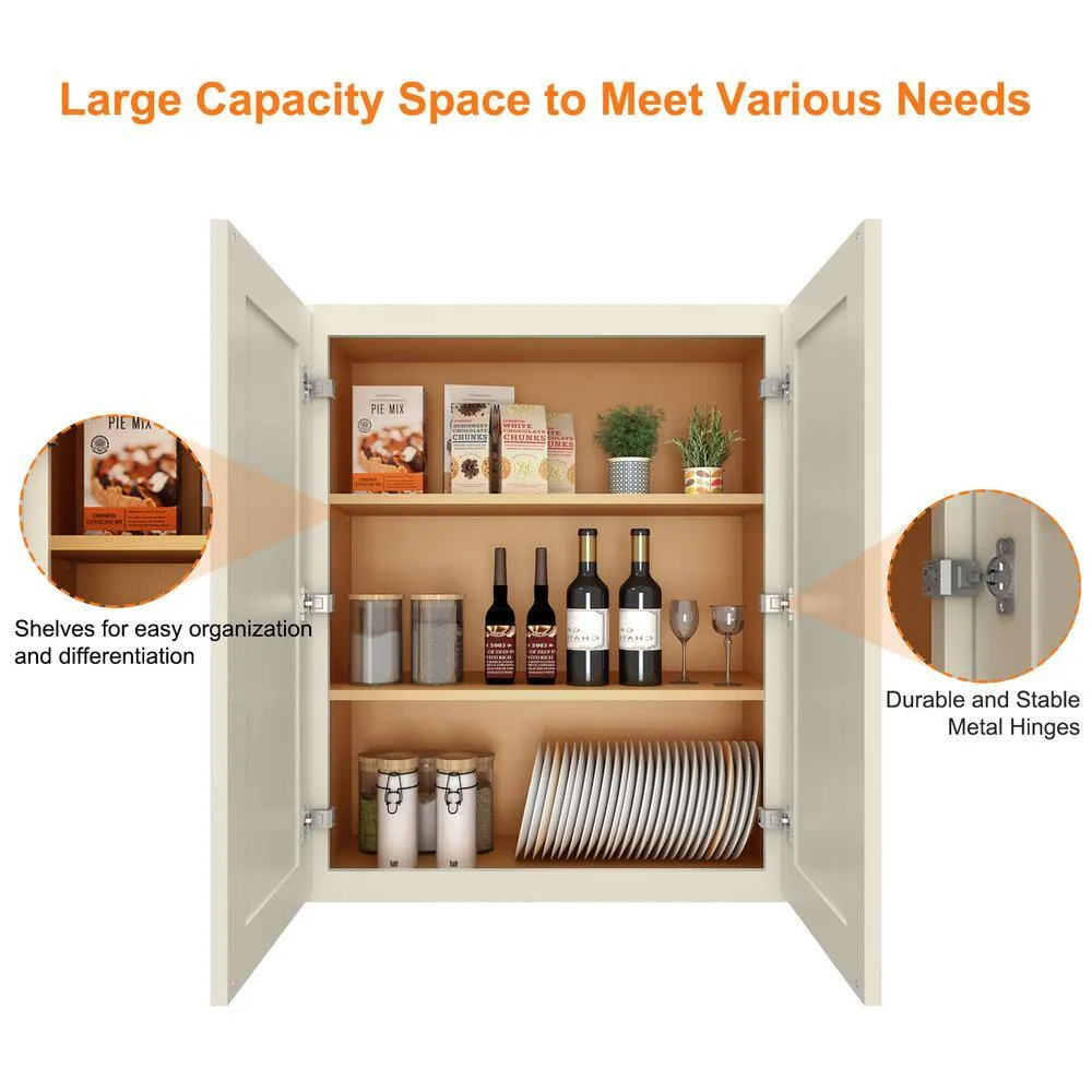 HOMEIBRO 27-in W X 12-in D X 30-in H in Shaker Antique White Plywood Ready to Assemble Wall Kitchen Cabinet, photo 5 of 10