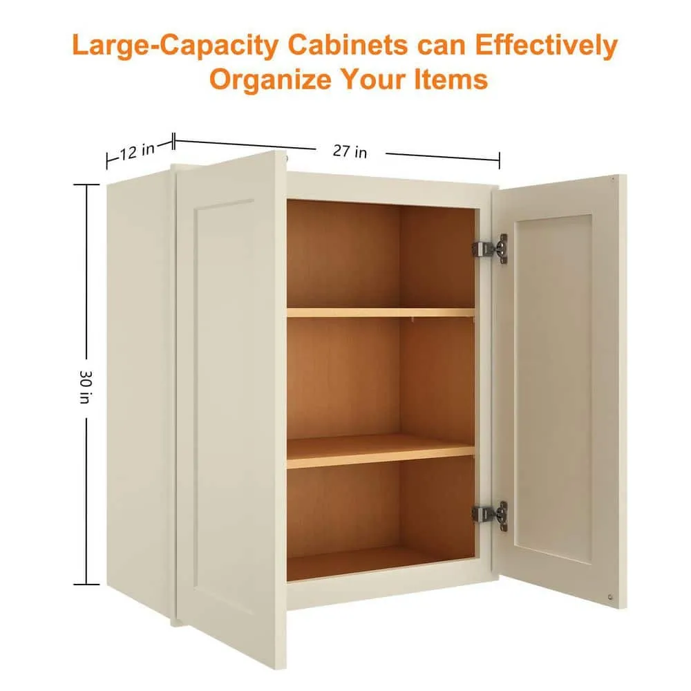 HOMEIBRO 27-in W X 12-in D X 30-in H in Shaker Antique White Plywood Ready to Assemble Wall Kitchen Cabinet, photo 4 of 10