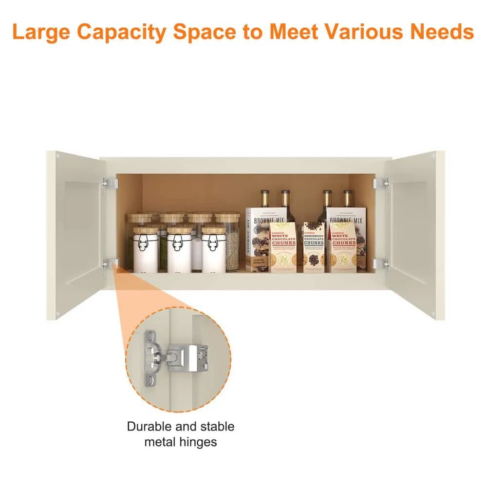 HOMEIBRO Antique White Shaker Style Ready to Assemble Stock Wall Kitchen Cabinet (33 in. W x 15 in. H x 24 in. D), photo 6 of 9