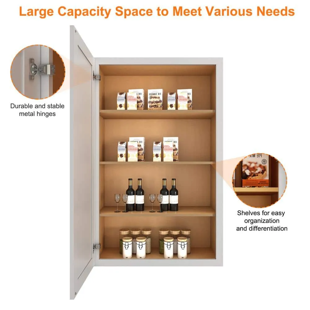 HOMEIBRO 18 in. W x 12 in. D x 42 in. H in Shaker Dove Plywood Ready to Assemble Wall Cabinet 1-Door 3-Shelves Kitchen Cabinet, photo 6 of 11