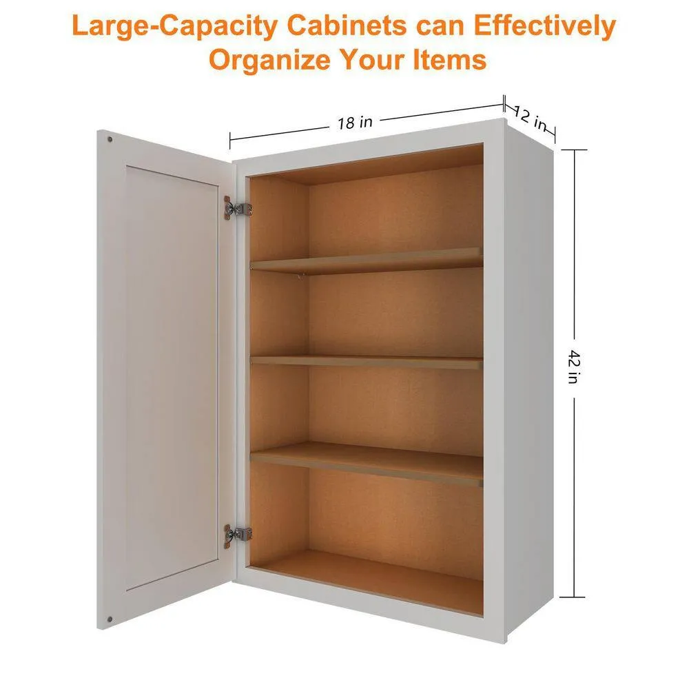 HOMEIBRO 18 in. W x 12 in. D x 42 in. H in Shaker Dove Plywood Ready to Assemble Wall Cabinet 1-Door 3-Shelves Kitchen Cabinet, photo 5 of 11