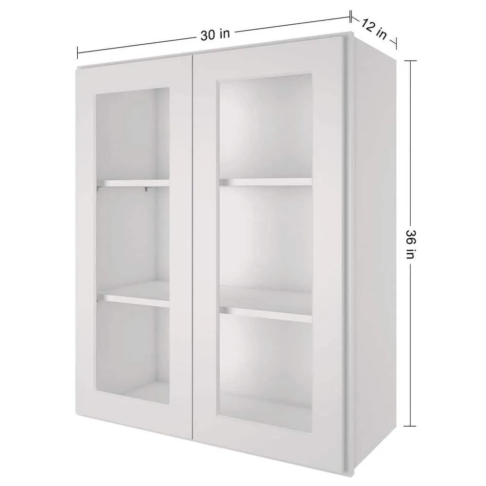 HOMEIBRO 30-in W X 12-in D X 36-in H in Shaker Dove Plywood Ready to Assemble Wall Glass kitchen Cabinet, photo 4 of 12