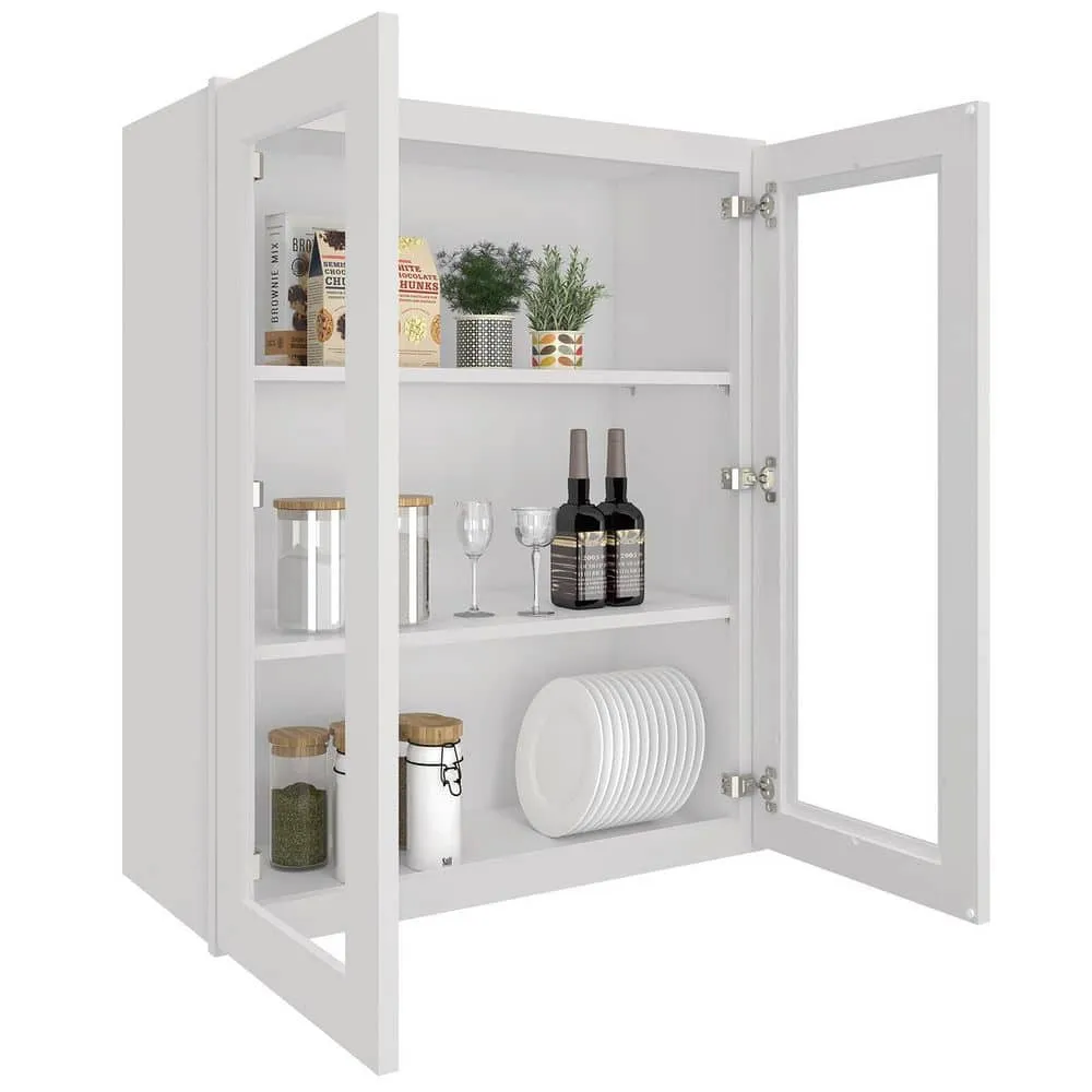 HOMEIBRO 30-in W X 12-in D X 36-in H in Shaker Dove Plywood Ready to Assemble Wall Glass kitchen Cabinet, photo 5 of 12